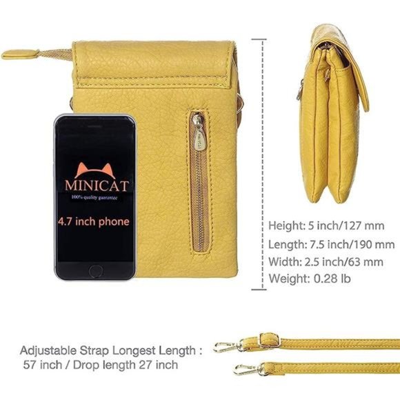 Roomy Pockets Small Crossbody Bags Cell Phone Wallet Mustard Yellow - Picture 7 of 7